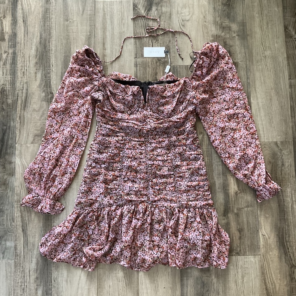 NWT ASTR the Label Carmella Mini Dress in Black & Pink Floral, Size L - Picture 3 of 7